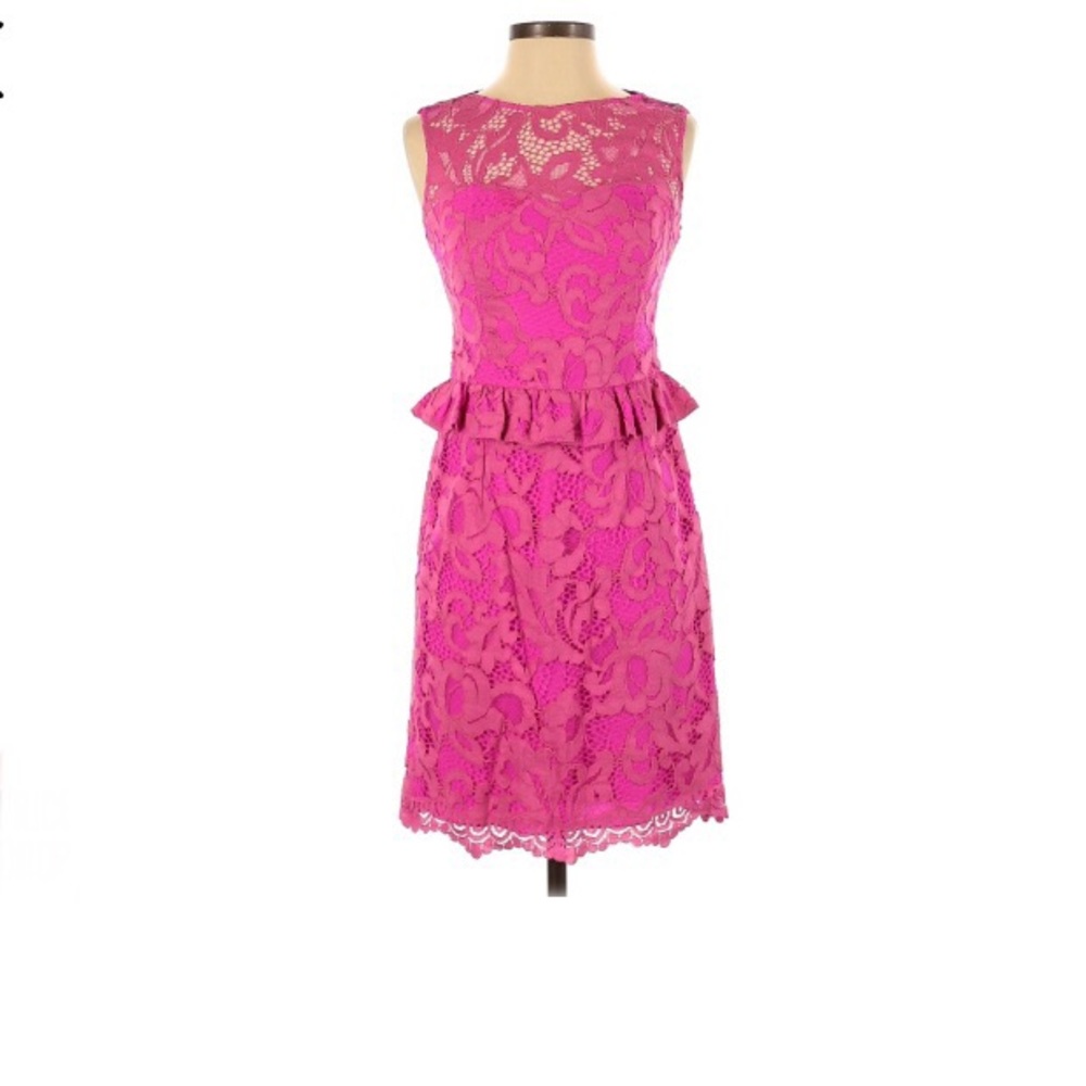 Lilly Pulitzer Kiri Dress Lace Peplum Sleeveless Mambo Pink - Picture 2 of 8